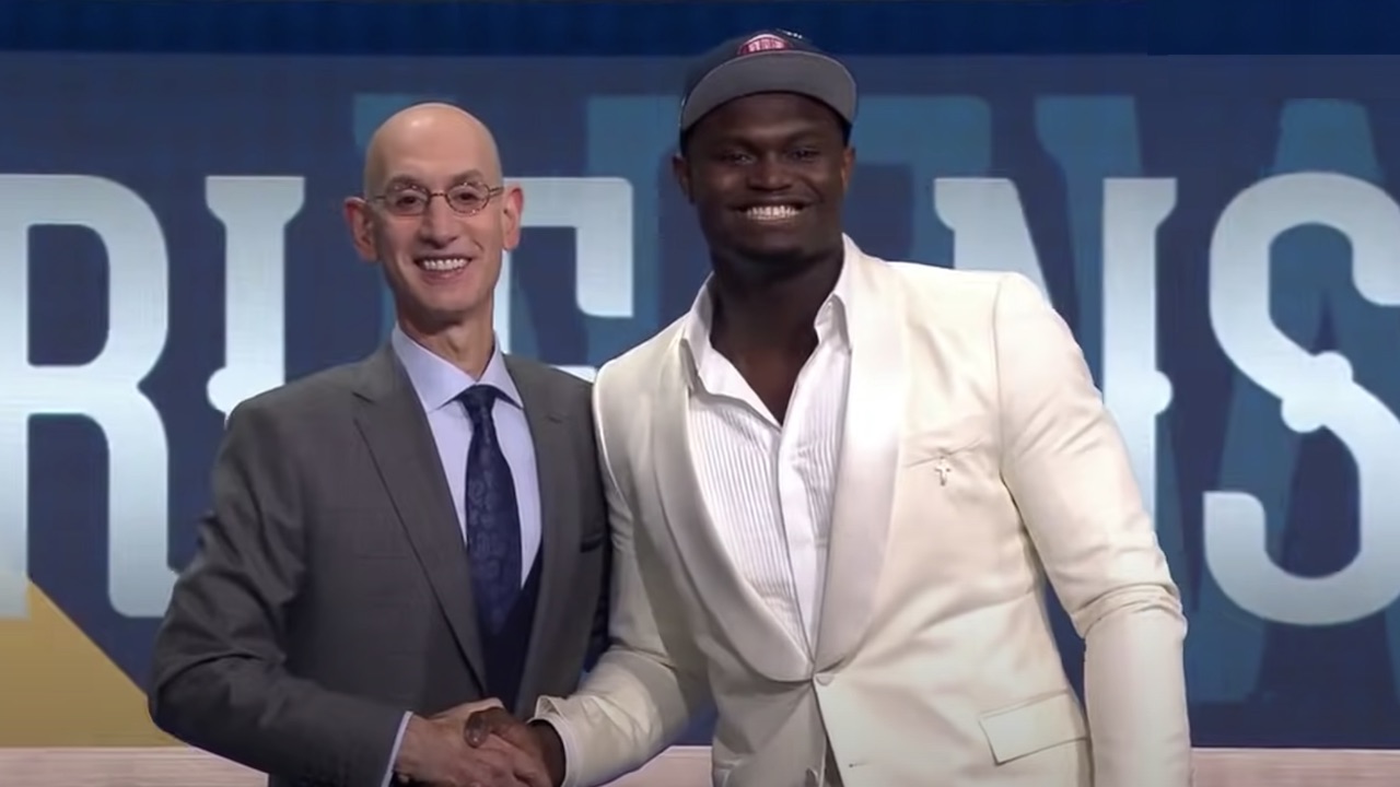 adam silver with zion williamson at 2019 nba draft
